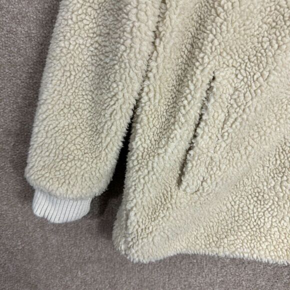 Abercrombie & Fitch Bomber Jacket Womens Size Medium Beige Sherpa Fleece‎ Zip Up - Picture 5 of 11